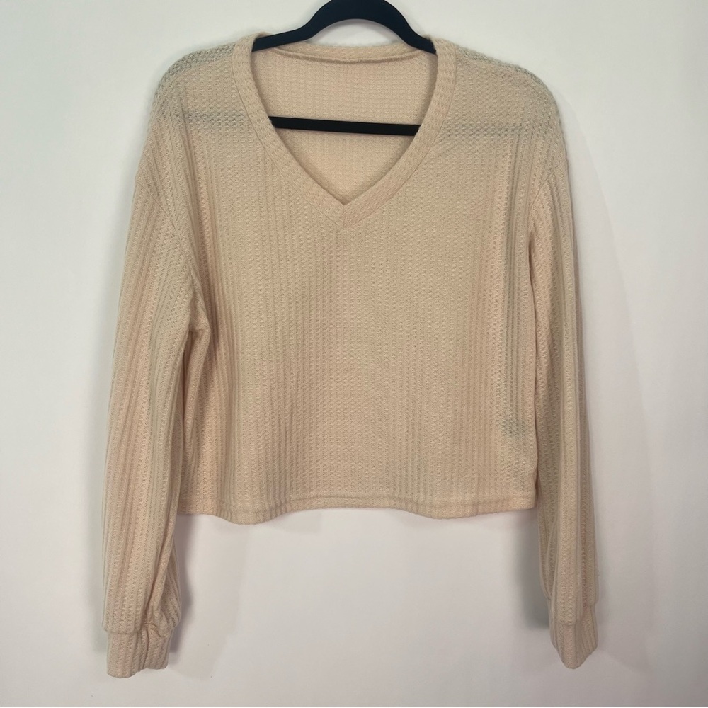 Shein Pink Nude Thermal Waffle V neck shirt Sz small
